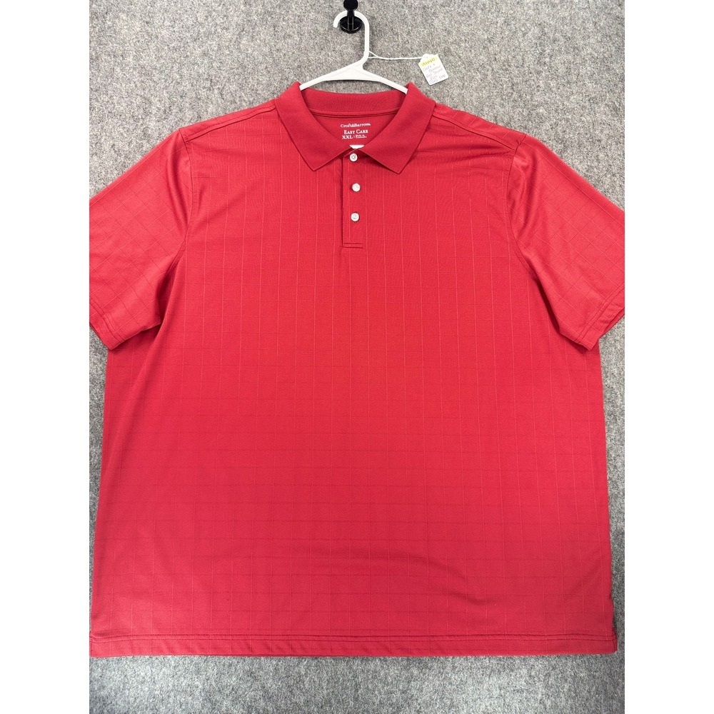 Croft & Barrow Mens XXL Red Grid Easy Care Short Sleeve Polo Shirt RN73277